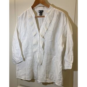 Vintage 80s CAROLE LITTLE white linen rayon lace trim button up size 1X